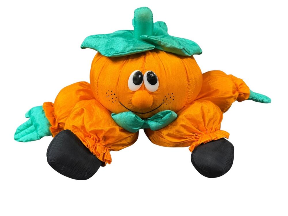 Vintage 1993 Joelson Ind Nylon Pumpkin Sitter Plush Halloween Jack O Lantern